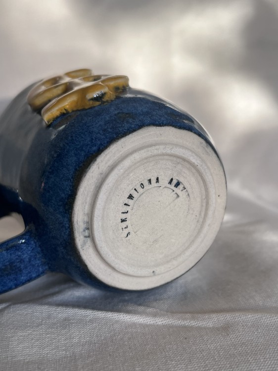 kubek ceramiczny granatowy z żółtym dolarem