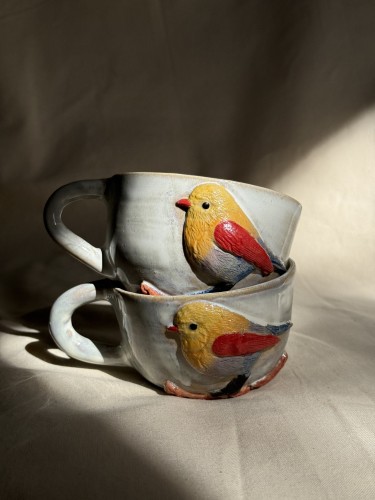 ceramiczna filiżanka ptaszek różowa