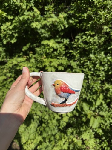 ceramiczny kubek ptaszek różowy
