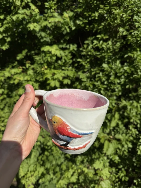 ceramiczny kubek ptaszek różowy