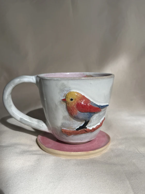 ceramiczny kubek ptaszek różowy