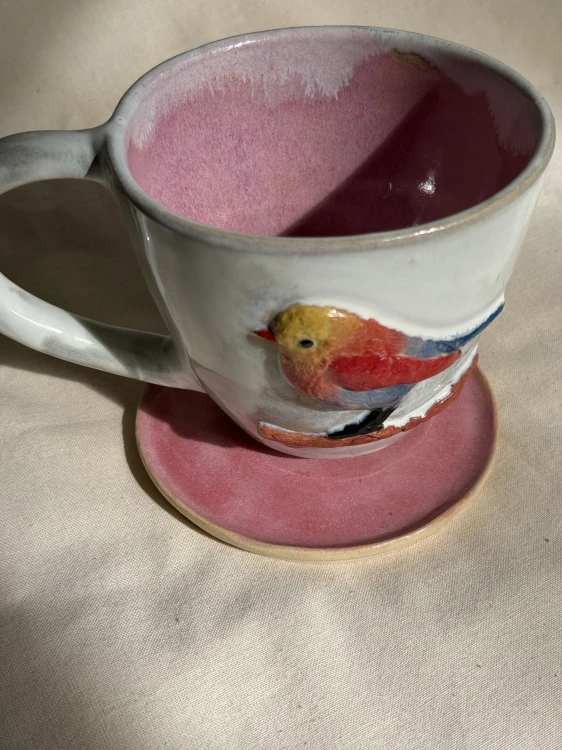 ceramiczny kubek ptaszek różowy