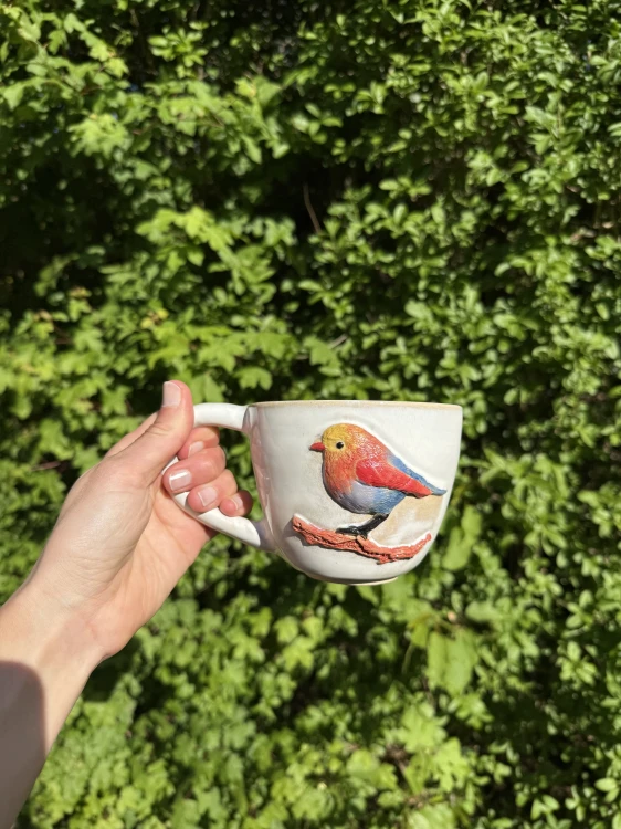 ceramiczny kubek ptaszek niebieski