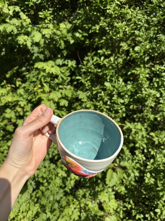 ceramiczny kubek ptaszek niebieski