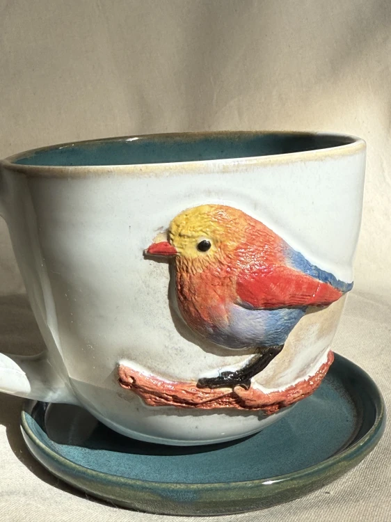 ceramiczny kubek ptaszek niebieski
