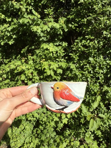 ceramiczna filiżanka ptaszek niebieska