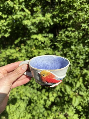 ceramiczna filiżanka ptaszek niebieska