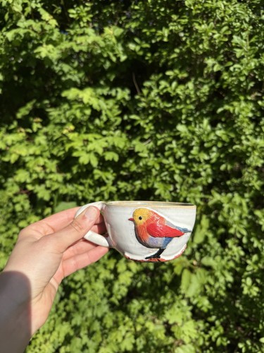 ceramiczna filiżanka ptaszek morska