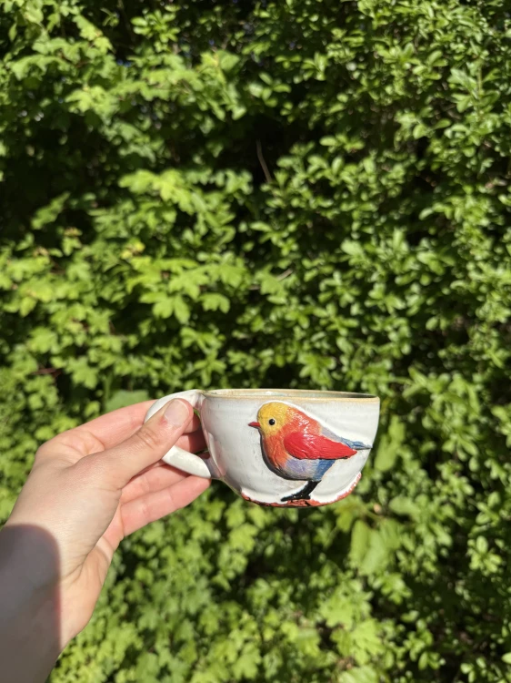 ceramiczna filiżanka ptaszek morska